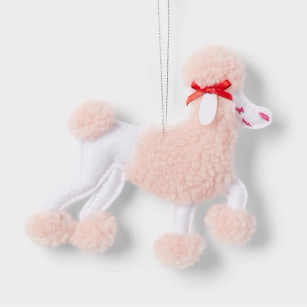 Fabric poodle pink and white ornament (1)